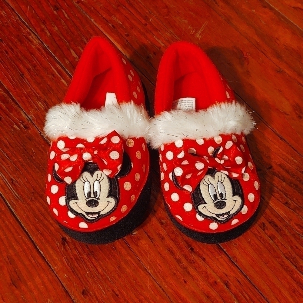 Disney Minnie Mouse Polka Dot Slippers Sz Kids S (7/8)